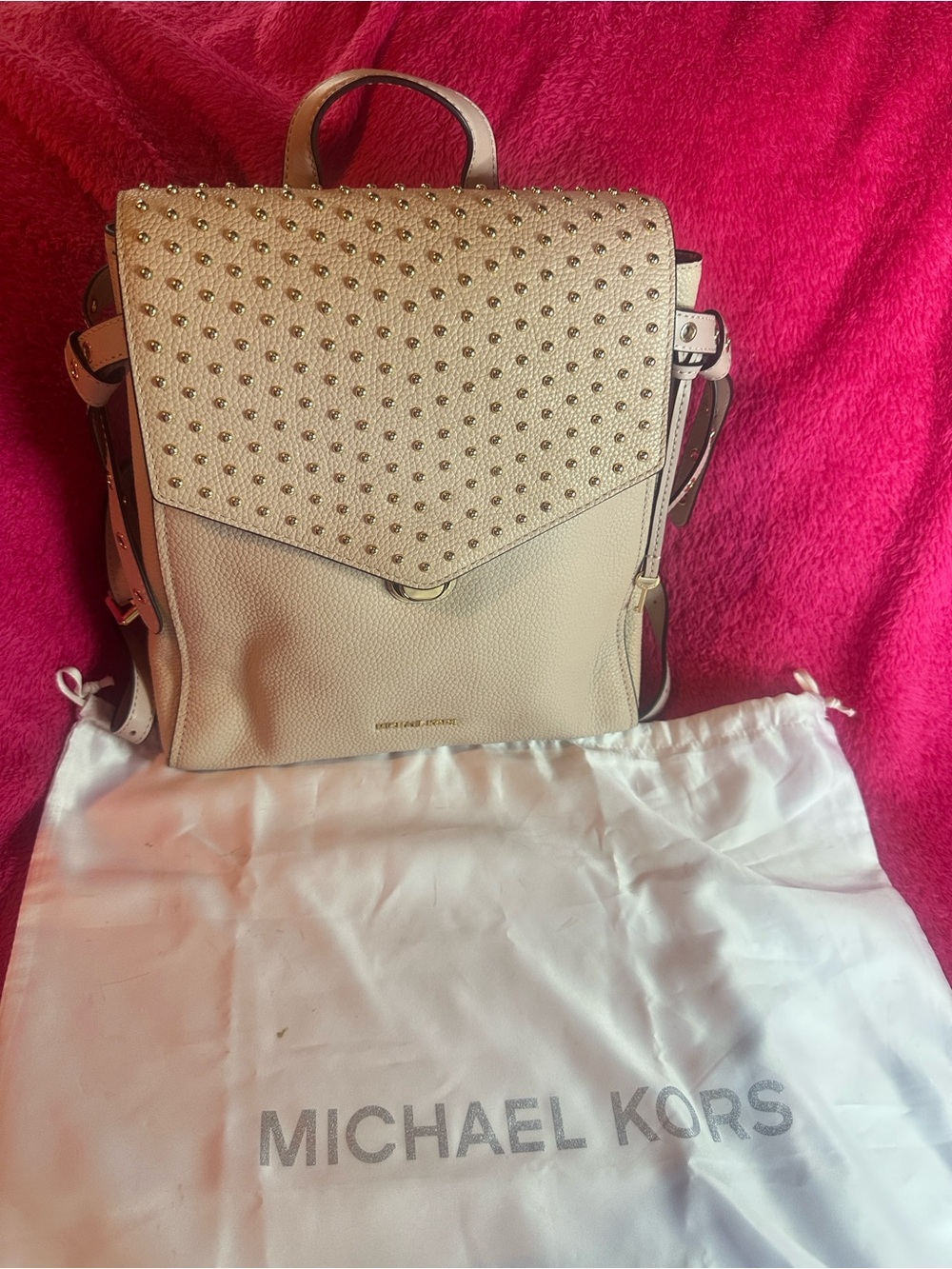 Michael Kors Pink Pebbled Leather Studded Backpack